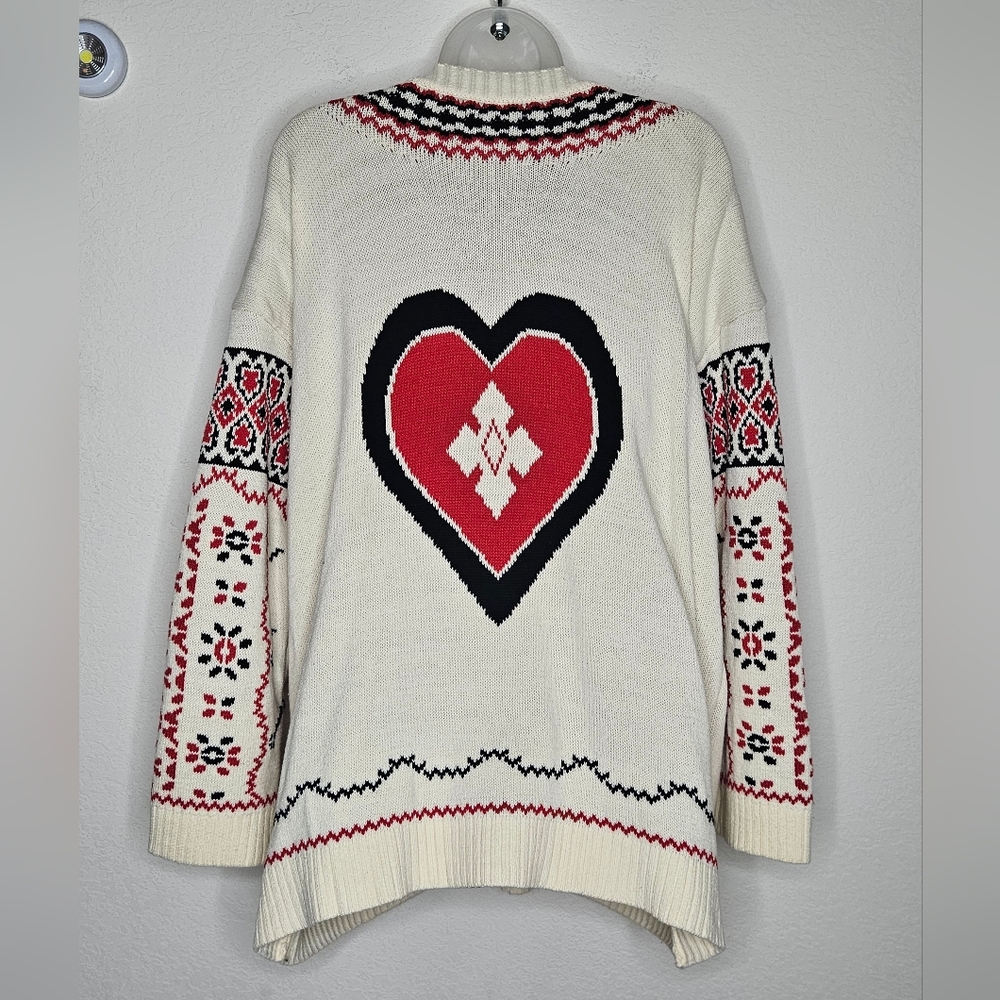 Anthropologie Chunky Knit Cream Nautical Anchor Button Front Cardigan Sweater L - Picture 8 of 13